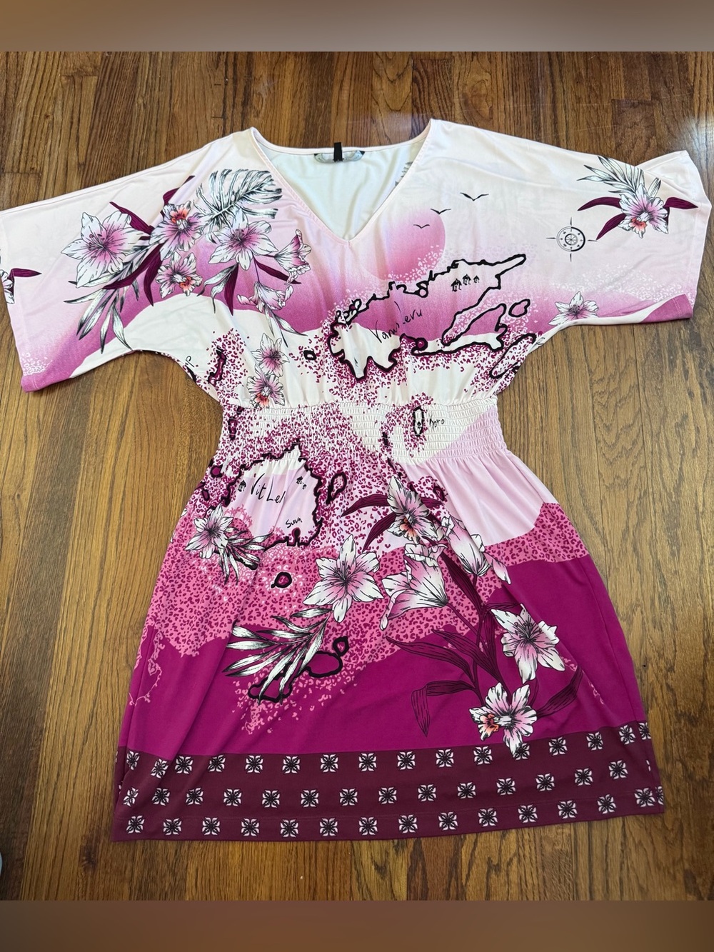 * White House Black Market Pink and White Floral V‑Neck Dress